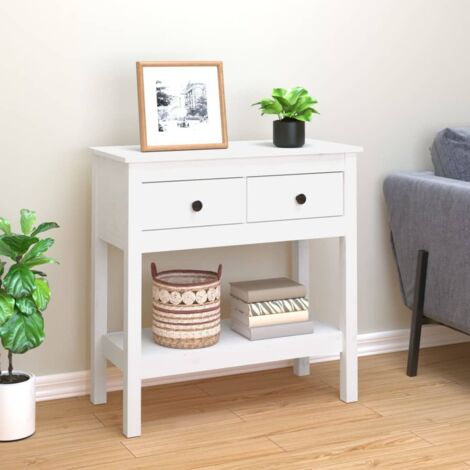 Vidaxl – Table console blanche 75x35x75 cm – Bois massif de pin – 2 tiroirs et étagère ouverte – Meuble d'entrée moderne (1/6)