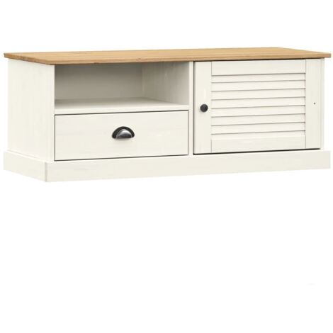 Vidaxl – Meuble TV VIGO blanc 106x40x40 cm – Bois massif de pin – 1 tiroir et 1 compartiment avec porte – Rangement élégant et pratique (1/5)