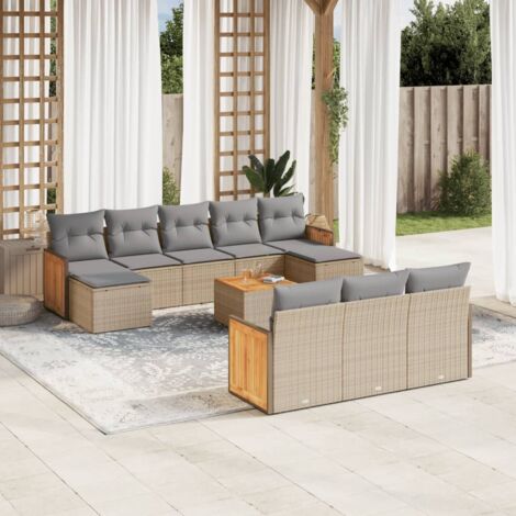 Salon de jardin 11 pcs avec coussins beige résine tressée vidaXL (1/3)