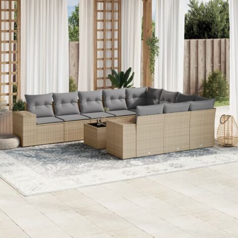 Salon de jardin 11 pcs avec coussins beige résine tressée vidaXL (1/5)