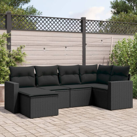 vidaXL 6 Piece Garden Sofa Set with Cushions Black Poly Rattan (1/4)