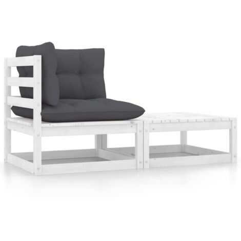 Salon de jardin 2 pcs avec coussins Blanc Bois de pin massif vidaXL (1/5)