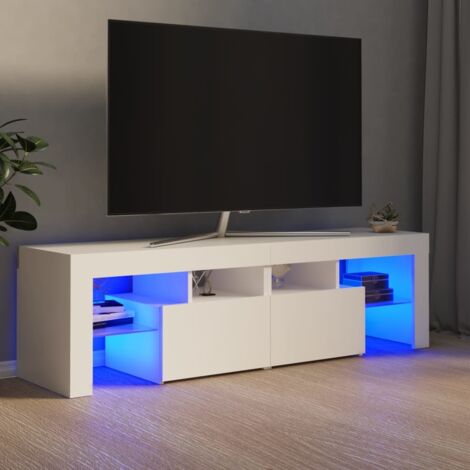 Vidaxl – Meuble TV blanc avec éclairage LED – Bois d'ingénierie 140x36,5x40 cm – Grand espace de rangement pour objets décoratifs