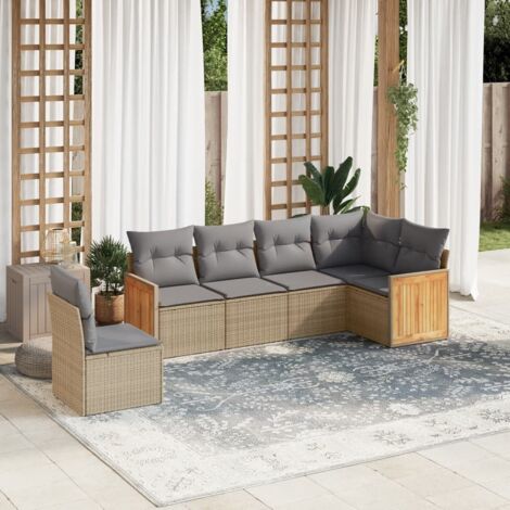 Salon de jardin avec coussins 6 pcs beige résine tressée vidaXL (1/3)