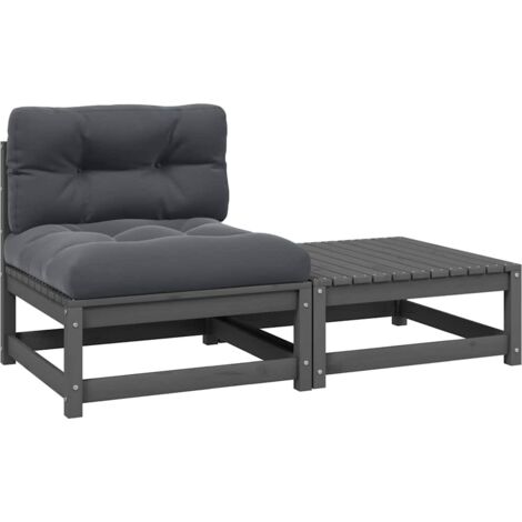 vidaXL 2 Piece Garden Lounge Set with Cushions Grey Solid Wood Pine (1/5)
