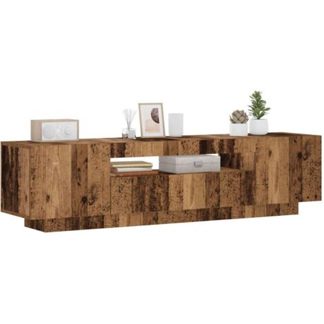 Vidaxl – Meuble TV vieux bois avec lumières LED – Dimensions 160 x 35 x 40 cm – 2 portes et 1 compartiment ouvert – Bois d'ingénierie
