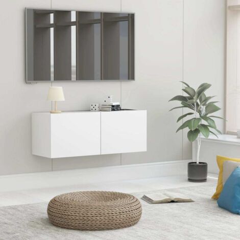 Vidaxl – Meuble TV blanc 80x30x30 cm en bois d'ingénierie – 2 portes abattantes – Capacité de charge 60 kg – Facile à assembler