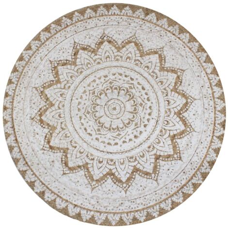 Vidaxl – Tapis kilim rond 90 cm en jute tressé – Impression mandala artisanale – Design réversible – Facile à nettoyer