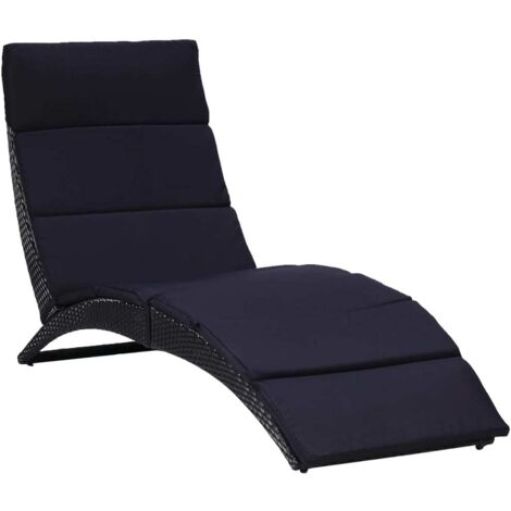 Vidaxl – Transat pliable en résine tressée noire avec coussin épais – Résistant aux intempéries – Confort optimal pour balcon et piscine (1/7)