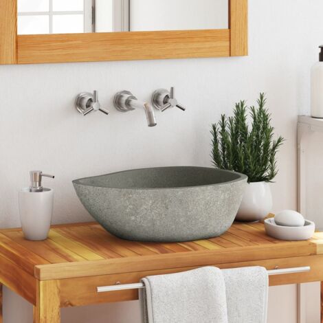 Vidaxl – Lavabo ovale en pierre de rivière 37-46x29-36 cm – Surface intérieure polie – Diamètre trou de vidange 4,5 cm – Pour salle de bains