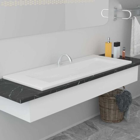 Vidaxl – Vasque à encastrer céramique blanche 101 x 39,5 x 18,5 cm – Trop-plein intégré – Épaisseur bord 4 cm – Diamètre trou vidange 4,5 cm