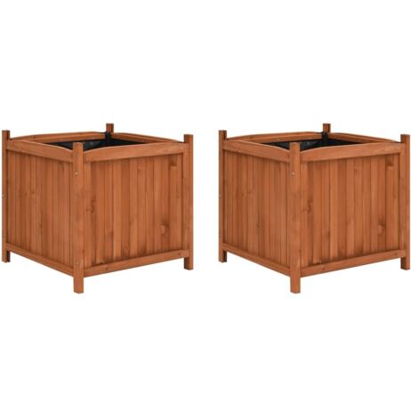 Vidaxl – Jardinières surélevées 2 pcs 50x50x50 cm – Bois de sapin massif résistant aux intempéries – Doublure en polyester pour rétention d'humidité