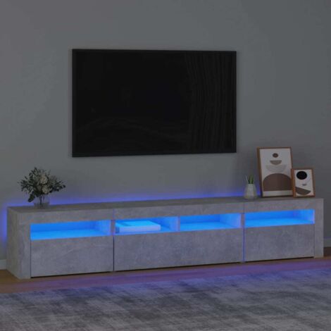 Vidaxl – Meuble TV gris béton 210x35x40 cm – Éclairage LED RVB intégré – Bois d'ingénierie résistant à l'humidité – Connecteur USB