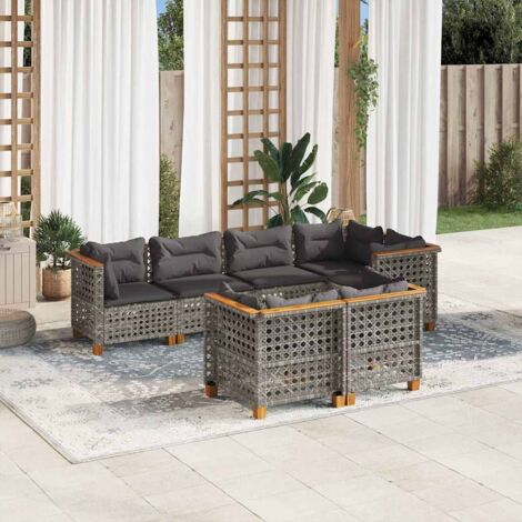 Salon de jardin avec coussins 7 pcs gris résine tressée vidaXL (1/5)