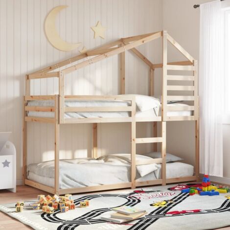 Vidaxl – Lit superposé 90x200 cm en bois de pin massif – Design sécurisé avec garde-corps – Dimensions totales 205,5 x 95,5 x 112 cm (1/5)
