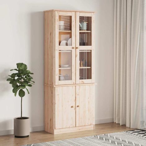 Vidaxl – Vitrine en verre ALTA 77x35x186,5 cm – Bois de pin massif non traité – Étagères pour collections – Charme rustique et durable