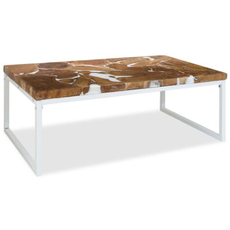 Vidaxl – Table basse fixe en teck véritable et résine 110x60x40 cm – Cadre en acier robuste – Fait main – Assemblage facile (1/6)