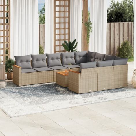 Salon de jardin 11 pcs avec coussins beige résine tressée vidaXL (1/3)