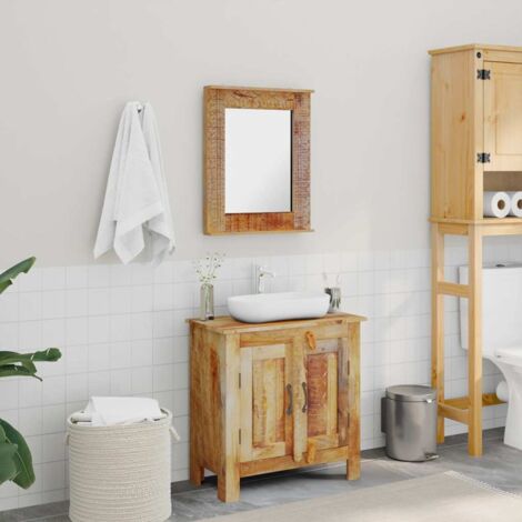 Vidaxl – Ensemble de meubles de salle de bain en bois massif de manguier – Armoire de toilette avec miroir 45x55cm – Dimensions 60x30x60cm – Style vintage (1/8)