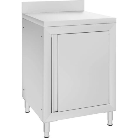 Vidaxl – Table de travail commerciale avec armoire 60x60x96 cm – Acier inoxydable – Dosseret de 10 cm – Pieds réglables pour sols inégaux