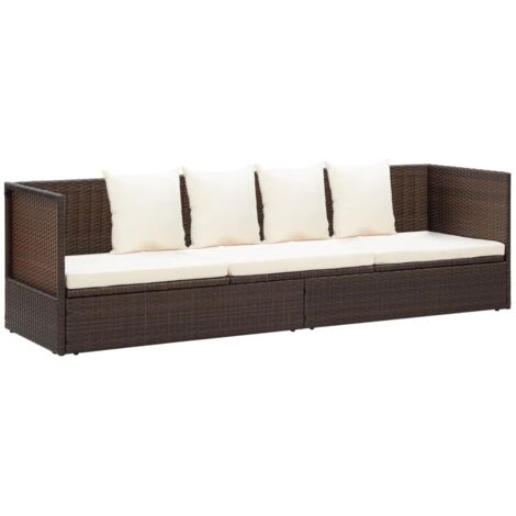 Vidaxl – Lit de jardin en résine tressée marron – Coussin épais blanc crème – 7 positions inclinables – Dimensions 200 x 60 x 58 cm