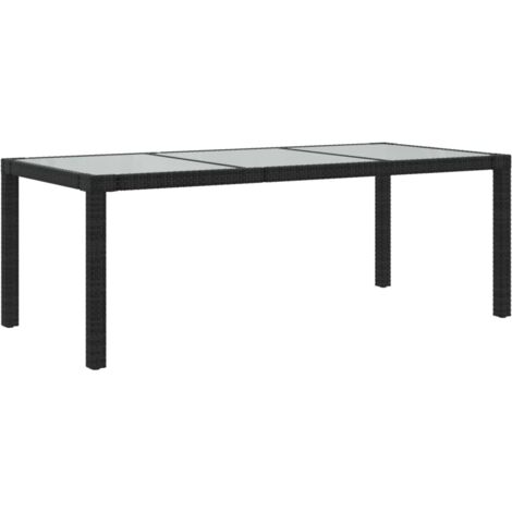 Vidaxl – Table de jardin en résine tressée noire 190x90x75 cm – Verre trempé – Cadre en acier – 6 places – Design moderne et léger (1/6)