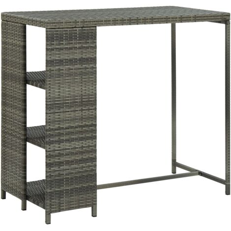 Table de bar avec rangement Gris 120x60x110 cm Résine tressée vidaXL