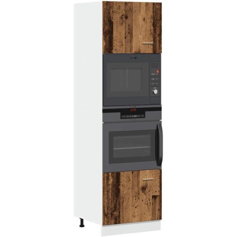 Vidaxl – Armoire à micro-ondes vieux bois 60x57x207 cm – Bois d'ingénierie – Porte à gauche ou droite – Fixation murale incluse
