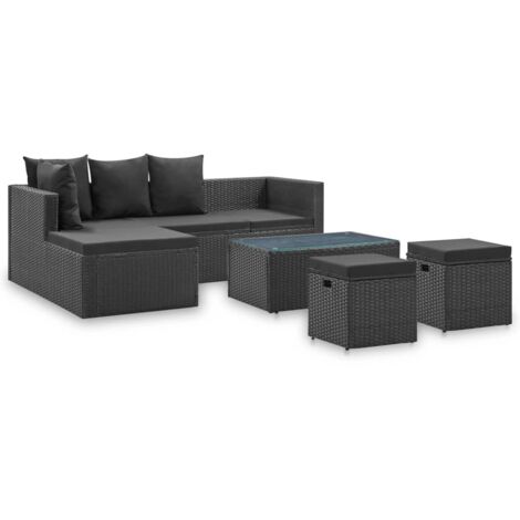 Vidaxl – Salon de jardin 4 pcs noir avec coussins – Résine tressée résistante aux intempéries – Canapé d'angle ajustable – Table basse incluse