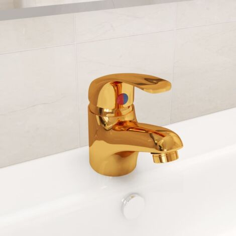 Vidaxl – Mitigeur de lavabo doré 13x10 cm – Finition métal – Cartouche céramique 35 mm – Tuyaux flexibles 3/8' inclus – Montage sur terrasse