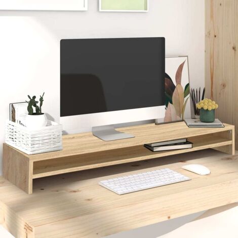 Vidaxl – Support de moniteur en aggloméré chêne sonoma 100 x 24 x 13 cm – Avec étagère intégrée – Pour 2 moniteurs – Bureau ergonomique