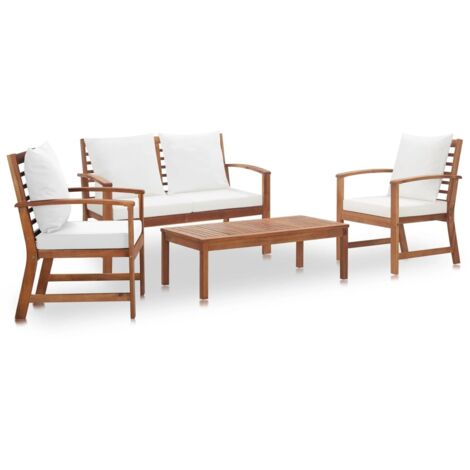 Vidaxl – Salon de jardin 4 pcs en bois d'acacia massif – Coussins confortables – Table 100x50x33 cm – Banc 120x61x81 cm – Chaises 60,5x61x81 cm