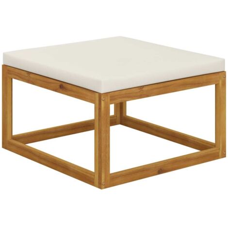 vidaXL Repose-pied avec coussin blanc crème Bois d'acacia massif (1/4)