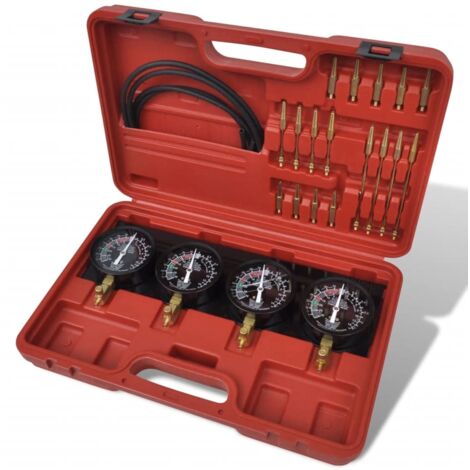 Vidaxl – Kit d'outils de jauges de synchroniseur de vide de carburateur – 4 jauges avec tuyaux en caoutchouc – Étui de transport inclus – Dimensions 45x30x9,5cm