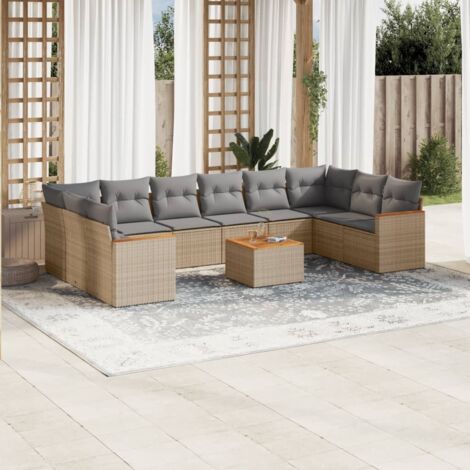 Salon de jardin 11 pcs avec coussins beige résine tressée vidaXL (1/3)