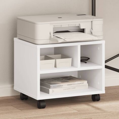 Vidaxl – Support d'imprimante sur roulettes blanc 41x32x34,5 cm – Bois d'ingénierie résistant à l'humidité – 4 roulettes dont 2 avec freins