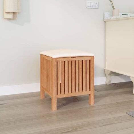 Vidaxl – Tabouret de salle de bain 40,5x40x52 cm en bois massif de noyer – Conception 2 en 1 avec rangement – Coussin souple pour confort (1/6)