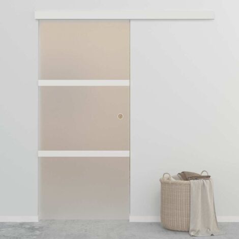 Vidaxl – Porte coulissante en verre ESG et aluminium 90x212 cm – Finition argentée – Système de suspension silencieux – Rail de 178 cm (1/7)