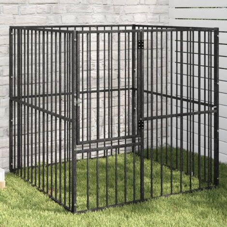 Vidaxl – Enclos pour chien 4 panneaux – Acier galvanisé noir – Dimensions 76x76x60cm – Zone d'activité sécurisée pour petits animaux