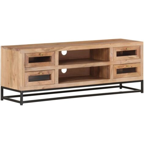 Vidaxl – Meuble TV en bois d'acacia massif 110x30x40 cm – 4 tiroirs et 2 étagères – Finition naturelle et design artisanal (1/5)