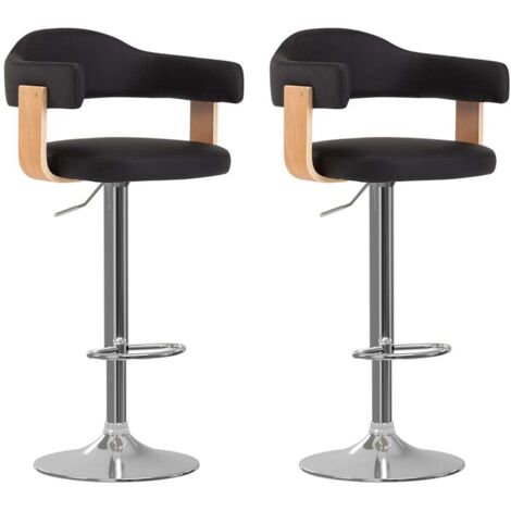 vidaXL Tabourets de bar lot de 2 noir bois courbé et similicuir (1/6)