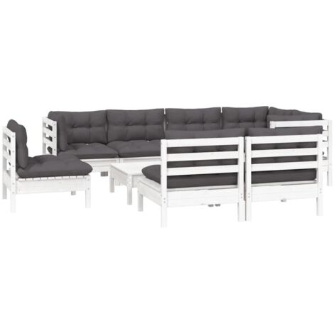Salon de jardin 9 pcs avec coussins blanc bois de pin massif vidaXL (1/5)