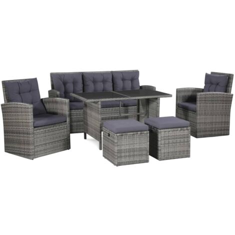 Vidaxl – Salon de jardin 6 pcs avec coussins – Résine tressée gris – Canapé 3 places 160x62x87cm – Table 120x70x66cm – Coussins épais 5cm