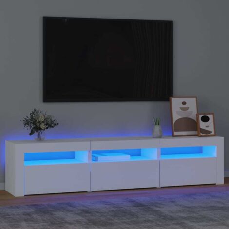 Vidaxl – Meuble TV blanc 180x35x40 cm – Bois d'ingénierie – Avec lumières LED RVB – Grand espace de rangement – Design moderne
