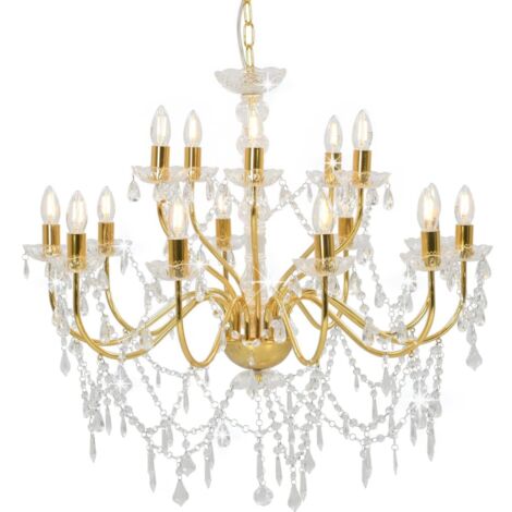 Vidaxl – Lustre doré 2 couches 15 ampoules E14 – Dimensions 80 x 74 cm – Métal et acrylique – Effet lumineux antique