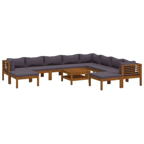 Vidaxl – Salon de jardin 11 pcs – Ensemble en bois d'acacia massif avec coussins amovibles – Table basse 65x65cm – Résistant aux intempéries
