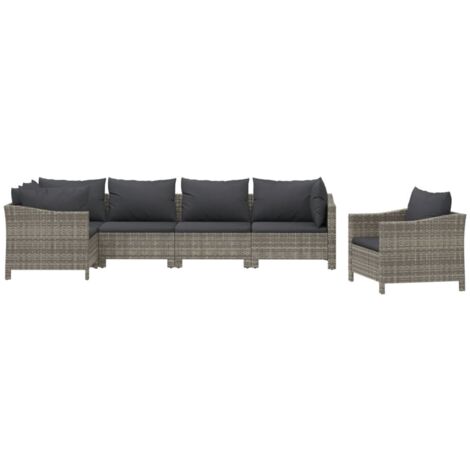 Salon de jardin 6 pcs avec coussins Gris Résine tressée vidaXL (1/5)