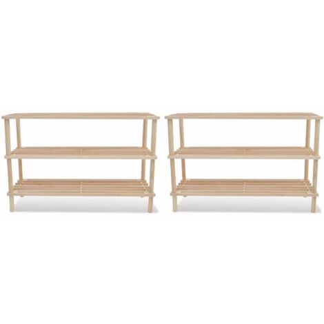 Vidaxl – Range-chaussures 3 étagères 74x26x48,5 cm – Bois de sapin massif – Assemblage facile – 2 pcs pour entrée ou chambre (1/6)
