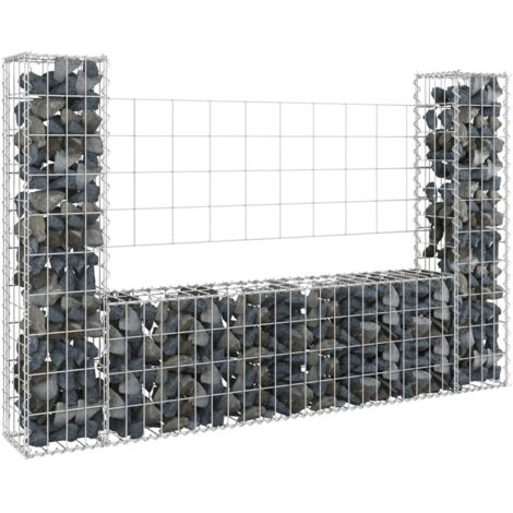 Vidaxl – Panier de gabion en fer 140x20x100 cm – 2 poteaux inclus – Résistant aux intempéries – Pour murs de soutènement et aménagement paysager