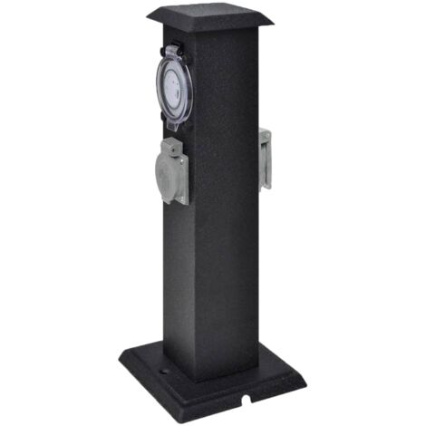 Pilier avec prise de jardin et minuterie Noir vidaXL